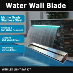 Luponds 600mm Marine Grade Stainless Steel Water Wall Blade with Remote Control Multi Colour LED Light Bar