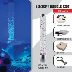 Sensory Bundle 120C -Bubble Tube 120cm tall with Interactive Wireless Switchbox, Fibre Optic, Sofa Podium and Wall Bracket
