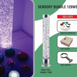 Sensory Bundle 120WS - 1.2m Bubble Tube with a Sofa Podium, Wireless Controller and Wall Bracket