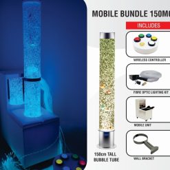 Mobile Sensory Bundle 150MC -Bubble Tube 150cm tall with Interactive Wireless Controller, Fibre Optic, Mobile Unit and Bracket